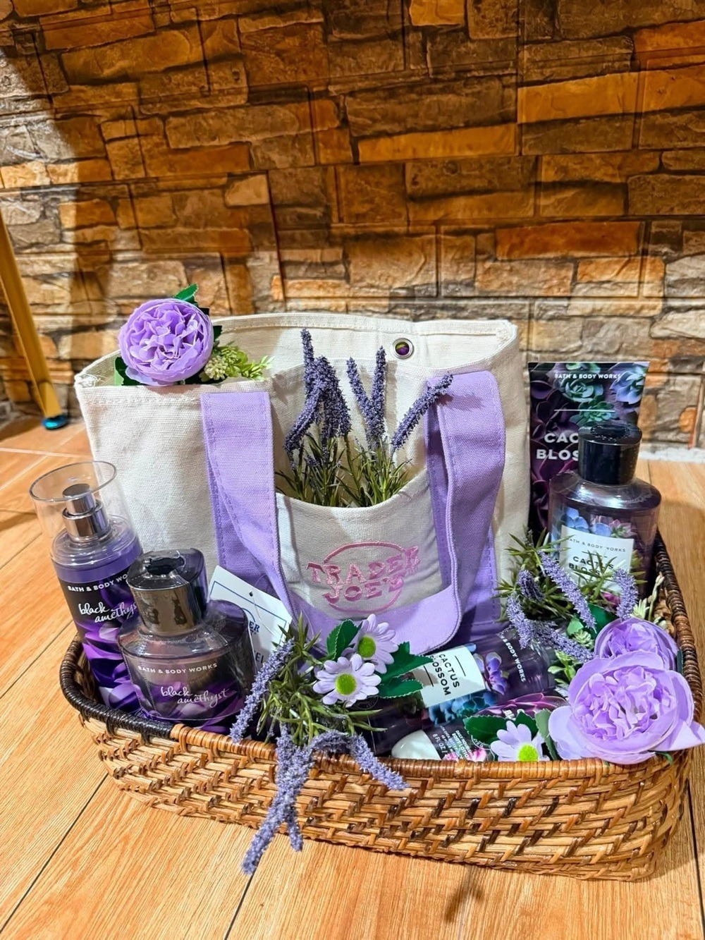 Trader Joe’s Mini Tote Canvas Bag, Lavender, Embroidered, NWT.